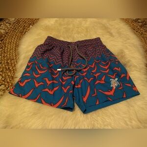 Vilebrequin Kids Swim Trunks with Blue and Red Bird Pattern Size 10